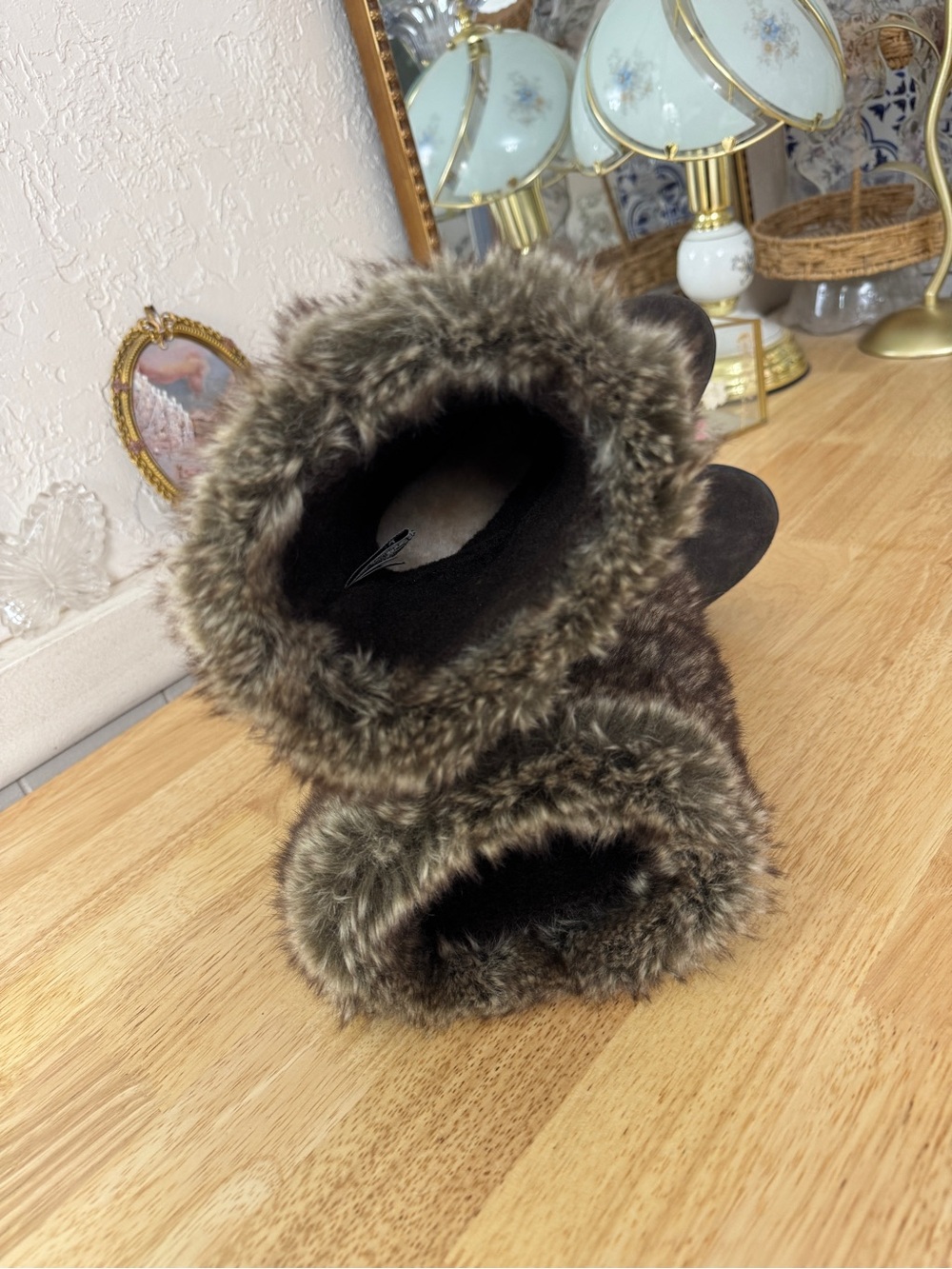 2000’s BEARPAW Brown Faux Fur Suede Chunky Heel Boots Size 5 Whimsigoth Y2K - Picture 11 of 13